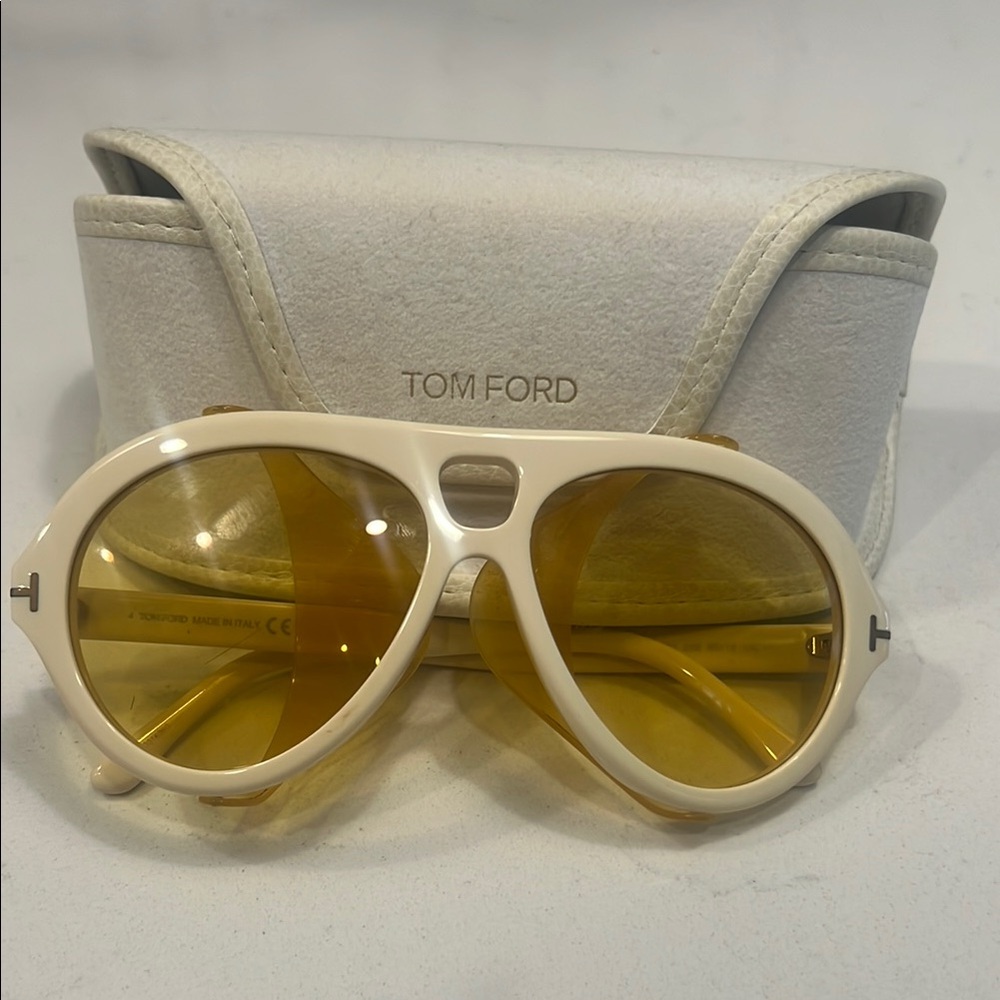 Tom Ford Cream Sunglasses with Yellow Lenses
